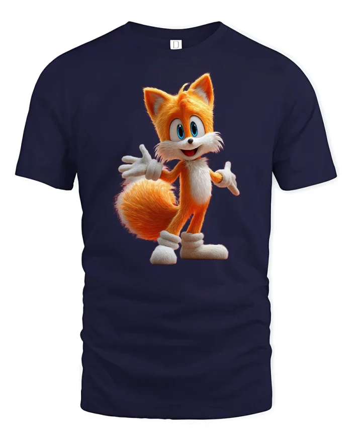 Cute Orange Fox T Shirt Cartoon Animal Graphic Gift - navy t-shirt on white background