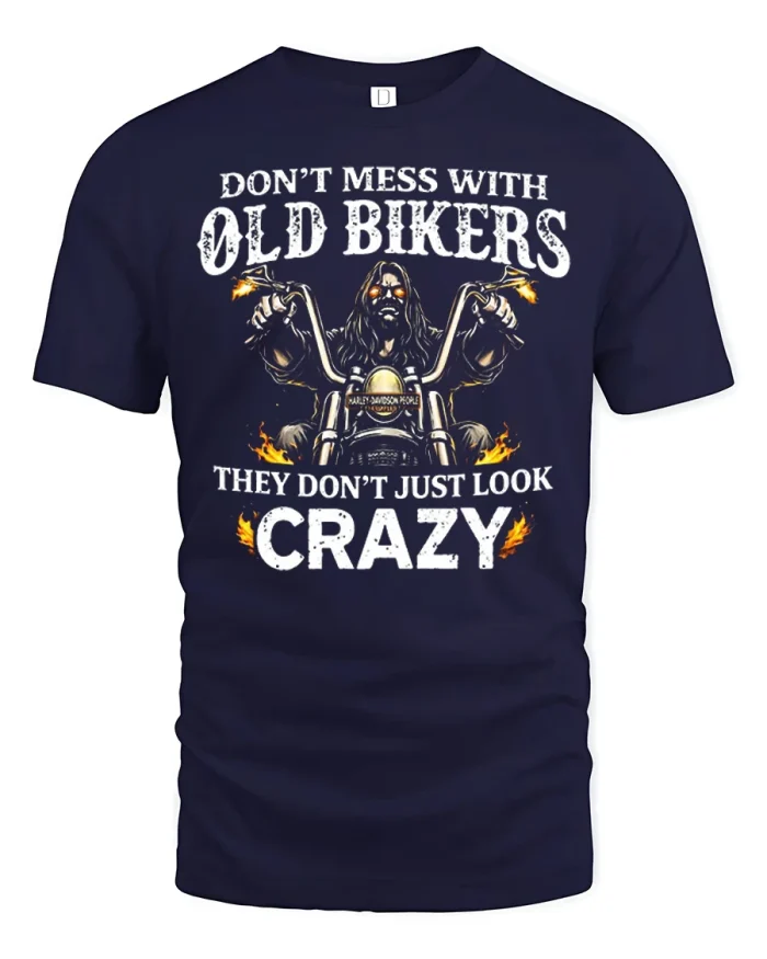 Dont Mess With Old Bikers Funny Vintage Motorcycle Graphic Tee - navy t-shirt on white background