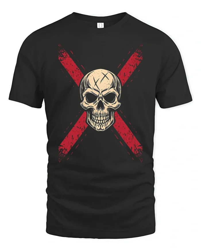 Rebel Skull Cross Mark Graphic T Shirt Soft Cotton Street Style - black t-shirt on white background