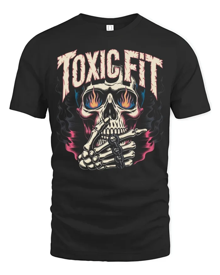 Toxic Fit Skull Graphic T Shirt Soft Cotton Streetwear Style - black t-shirt on white background