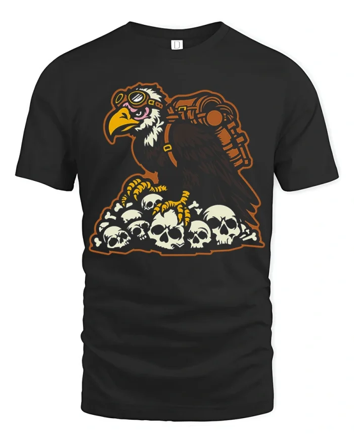Funny Aviator Vulture On Skulls Graphic Premium Tshirt - black t-shirt on white background