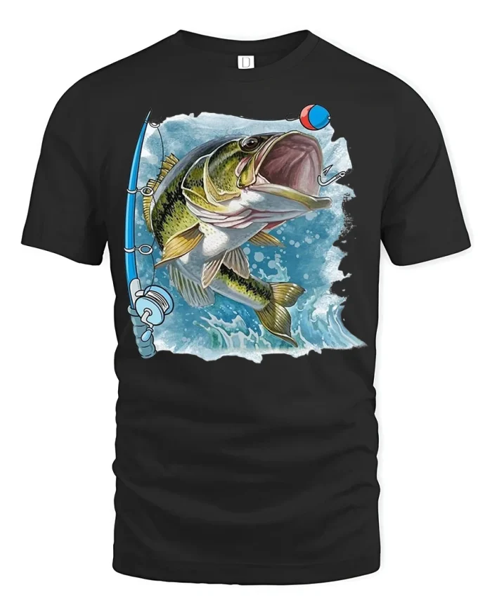 Largemouth Bass Fishing Graphic Tee Trophy Angler Tshirt Style - black t-shirt on white background