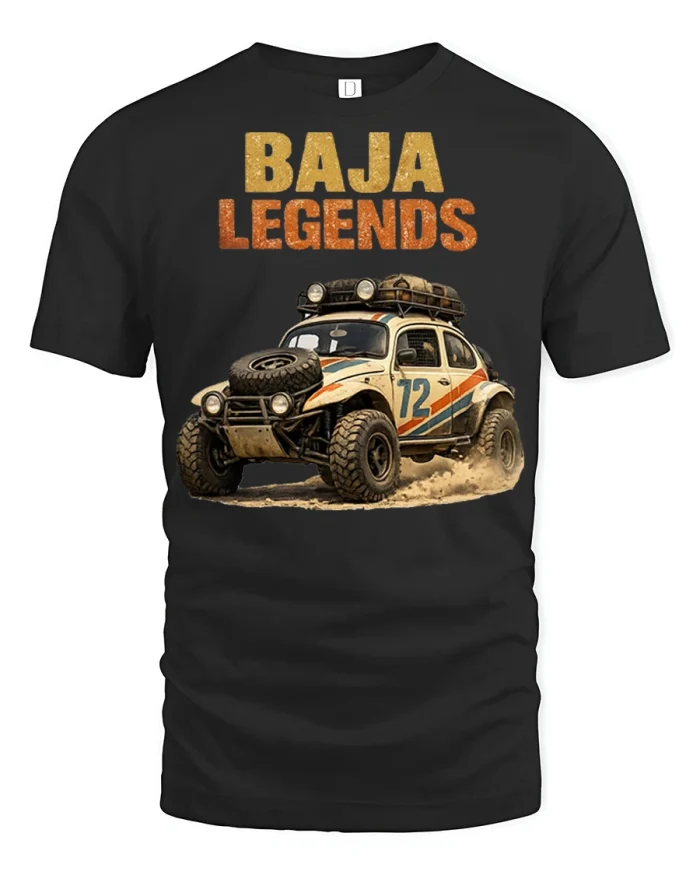 Baja Legends Off Road Beetle Racing Adventure Graphic Tee Shirt - black t-shirt on white background