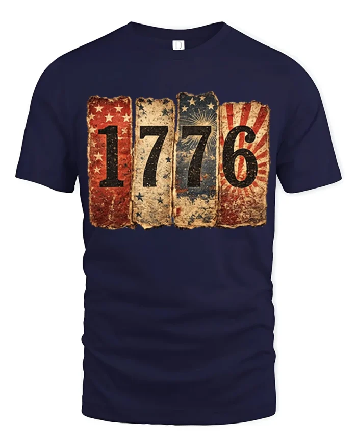 Vintage 1776 American Flag Patriotic Premium Cotton Tshirt - navy t-shirt on white background