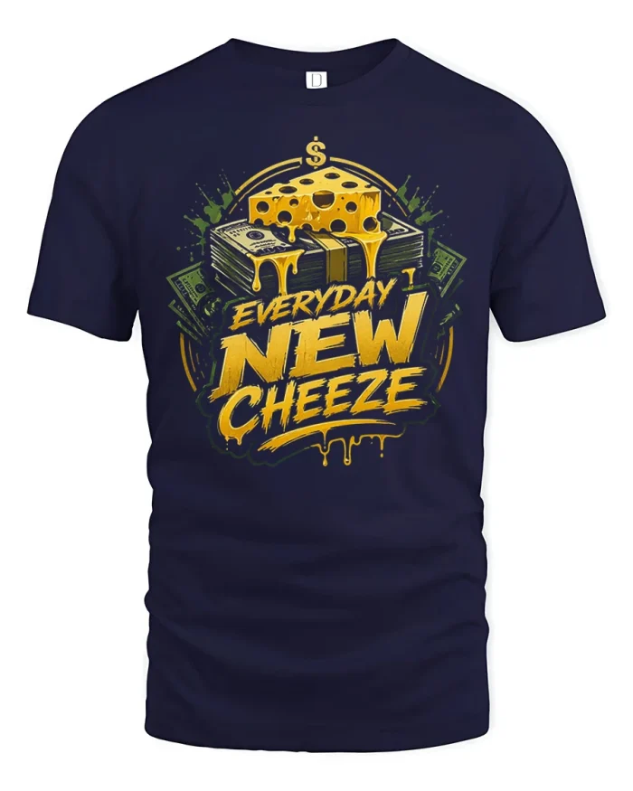 Funny Everyday New Cheeze Money Stack Premium Cotton Tshirt - navy t-shirt on white background