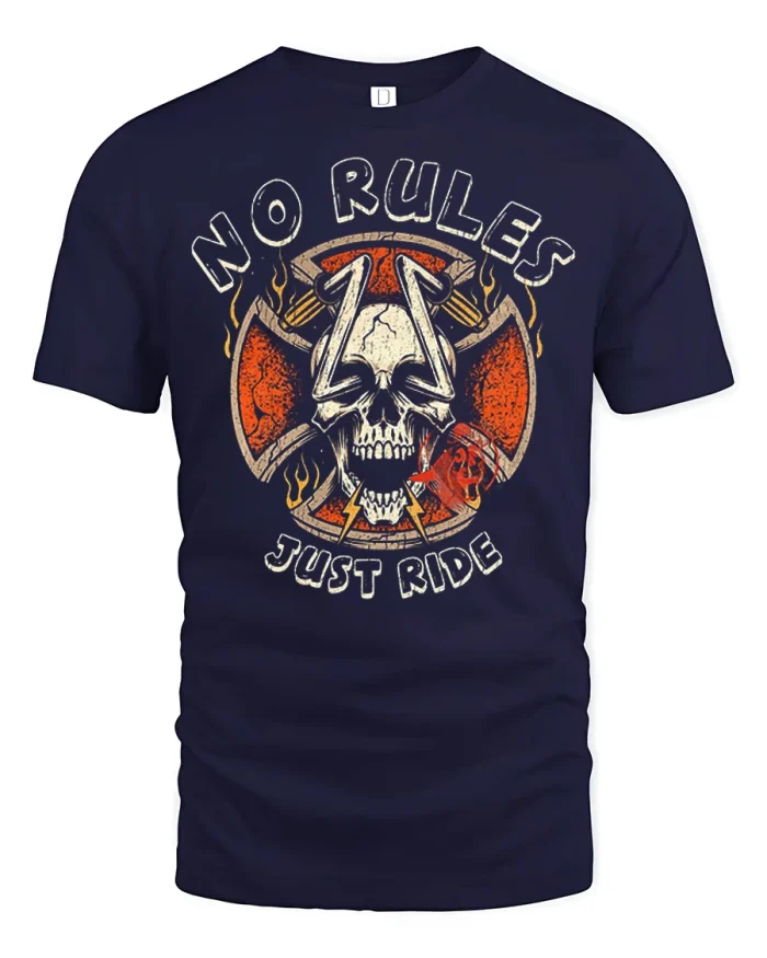 Funny No Rules Just Ride Motorcycle Skull Premium Tshirt - navy t-shirt on white background