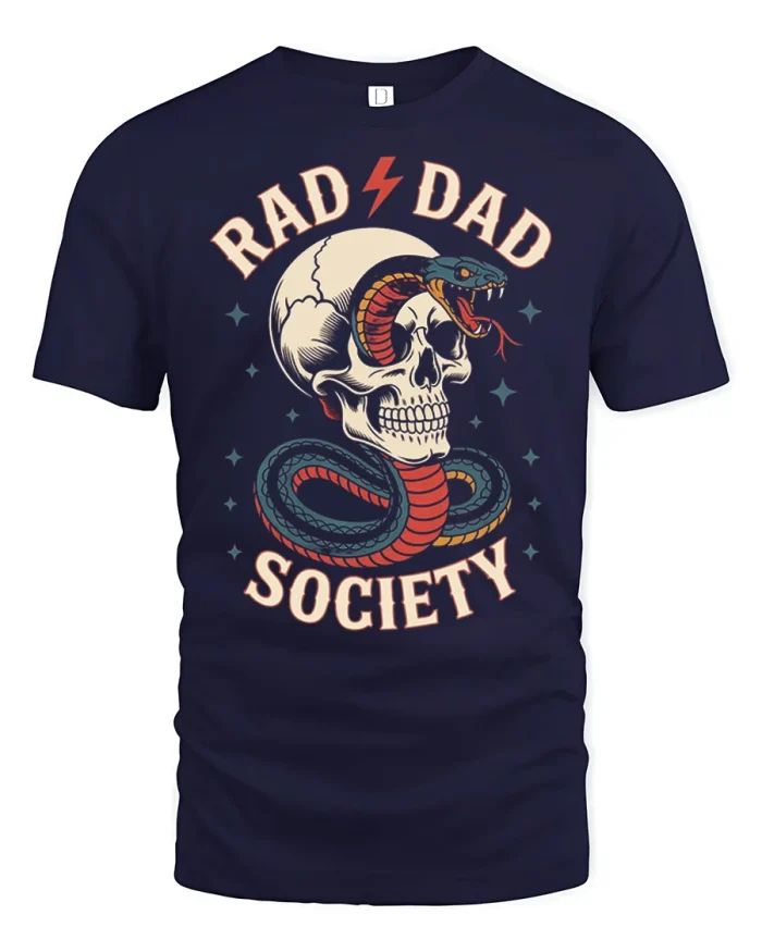 Funny Rad Dad Society Skull Snake Graphic Premium Tshirt - navy t-shirt on white background
