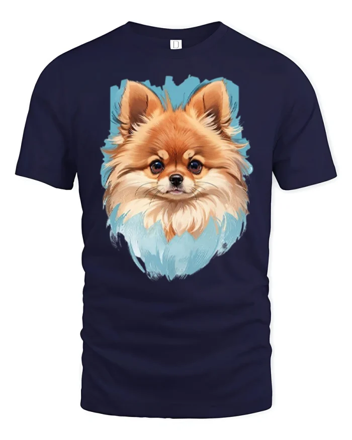 Cute Pomeranian Dog Face Blue Splash Graphic Premium Tshirt - navy t-shirt on white background