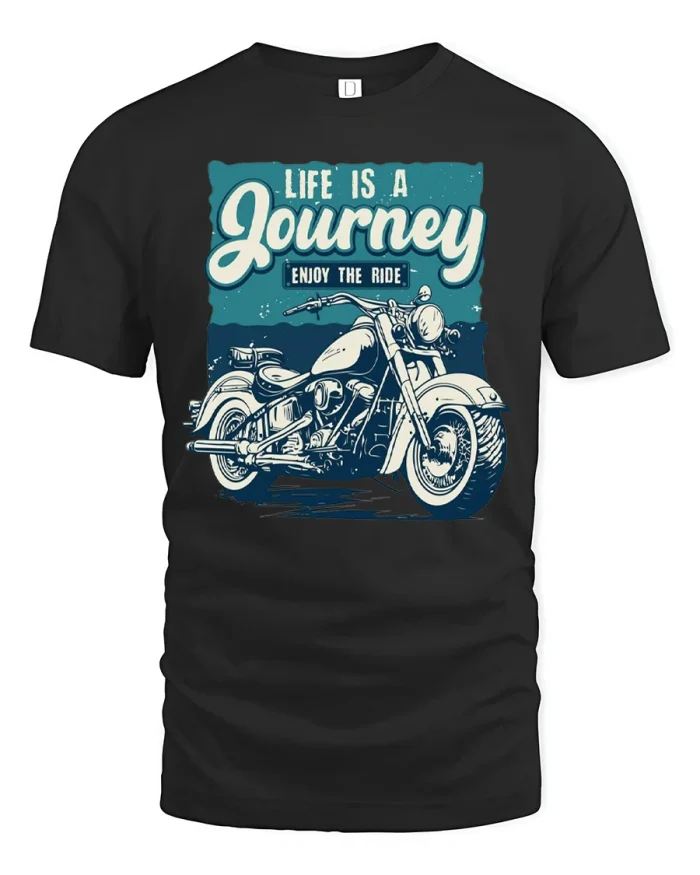 Life Is A Journey Enjoy The Ride Vintage Motorcycle Graphic Tee - black t-shirt on white background