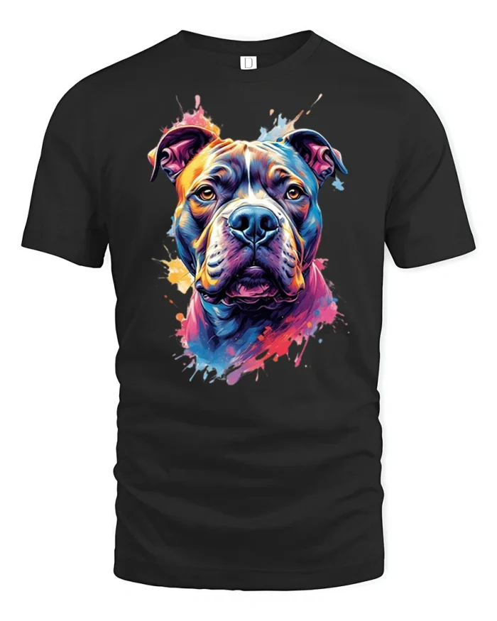Color Splash Pit Bull Portrait Graphic Tee for Dog Lovers Style - black t-shirt on white background