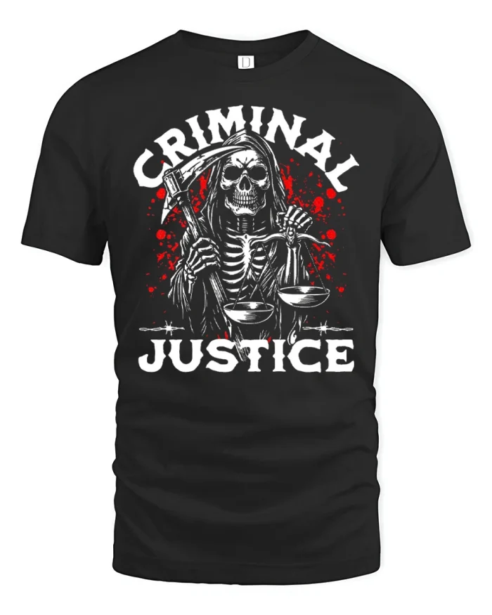 Criminal Justice Grim Reaper Skull Graphic Tee Gothic Style - black t-shirt on white background