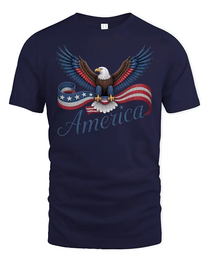 America Bald Eagle Patriotic Flag Graphic Tee Independence Shirt - navy t-shirt on white background