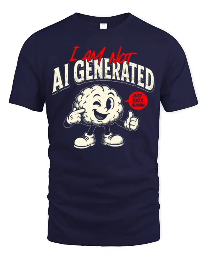 I Am Not AI Generated Funny Human Graphic Tee Vintage Humor Shirt - navy t-shirt on white background