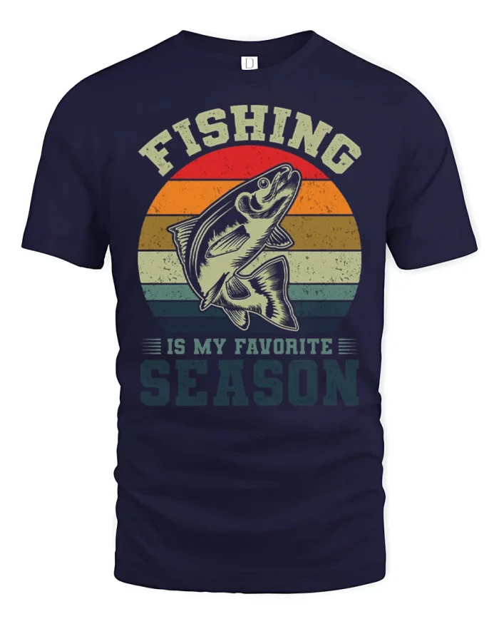 Fishing Is My Favorite Season Vintage Angler Graphic T Shirt - navy t-shirt on white background