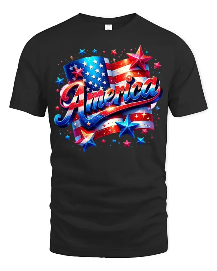 America Patriotic Stars and Stripes Graphic Tee Vintage USA Pride - black t-shirt on white background