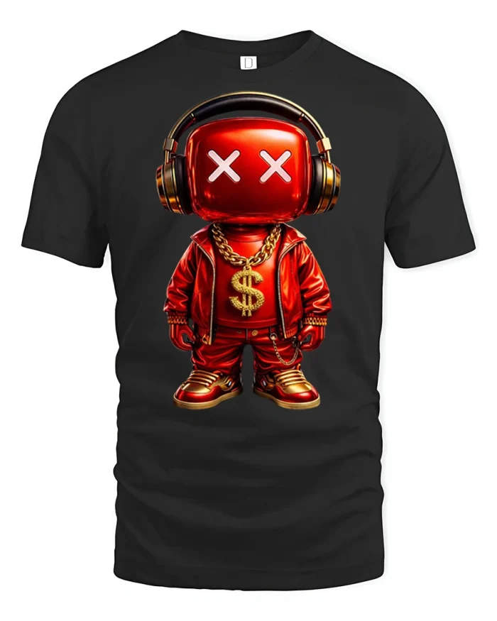 Hip Hop Robot Graphic Tee Cool Streetwear Music Style Tshirt - black t-shirt on white background