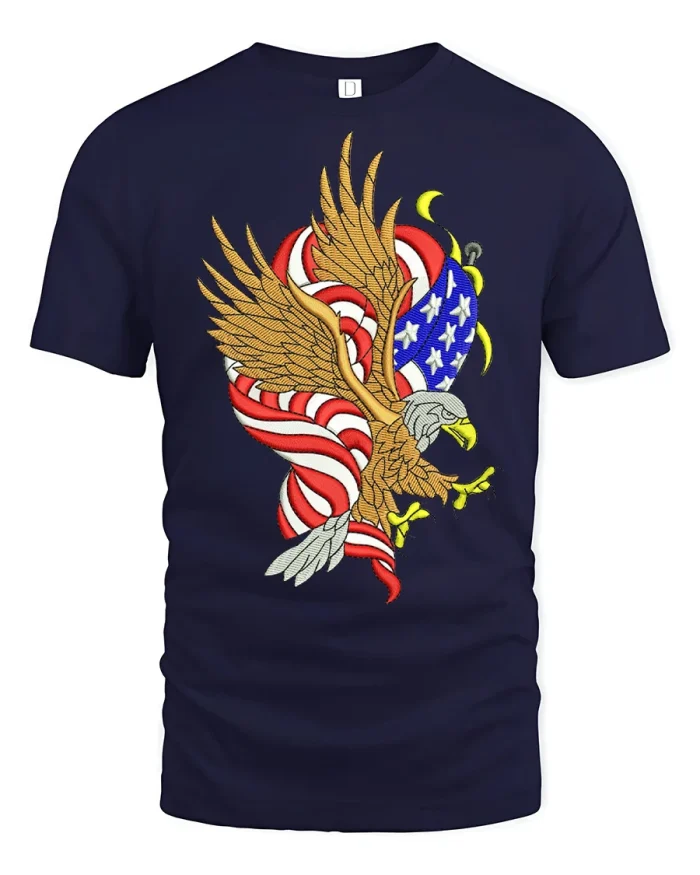 American Bald Eagle Patriotic Flag Graphic Tee Vintage Freedom Shirt - navy t-shirt on white background
