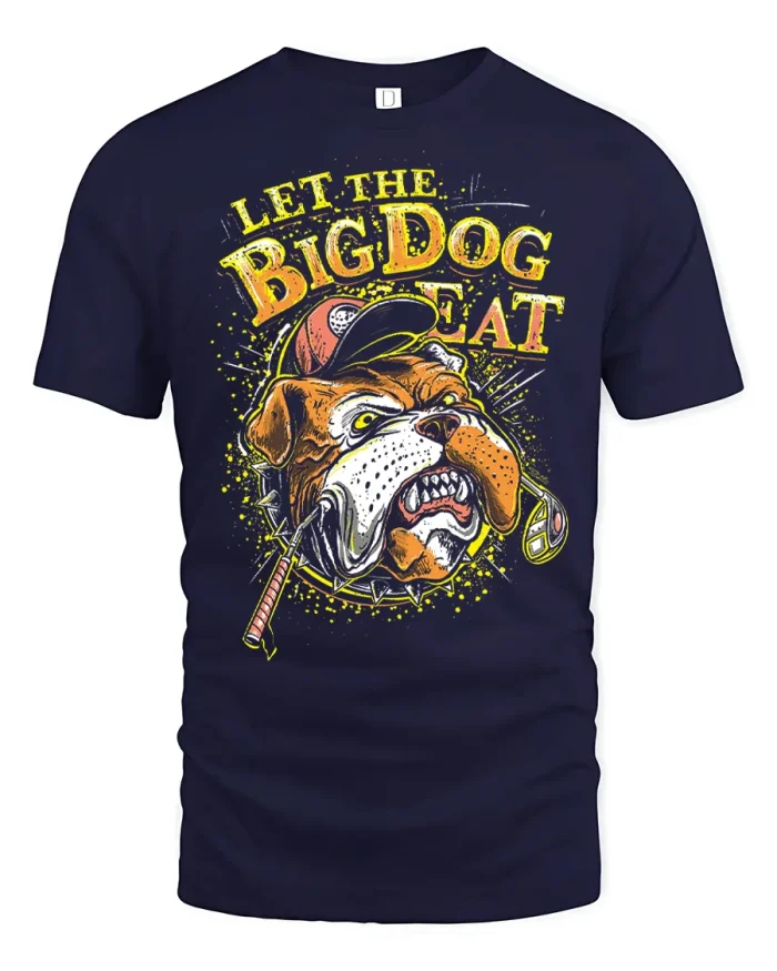 Let The Big Dog Eat Funny Bulldog Football Graphic T Shirt - navy t-shirt on white background