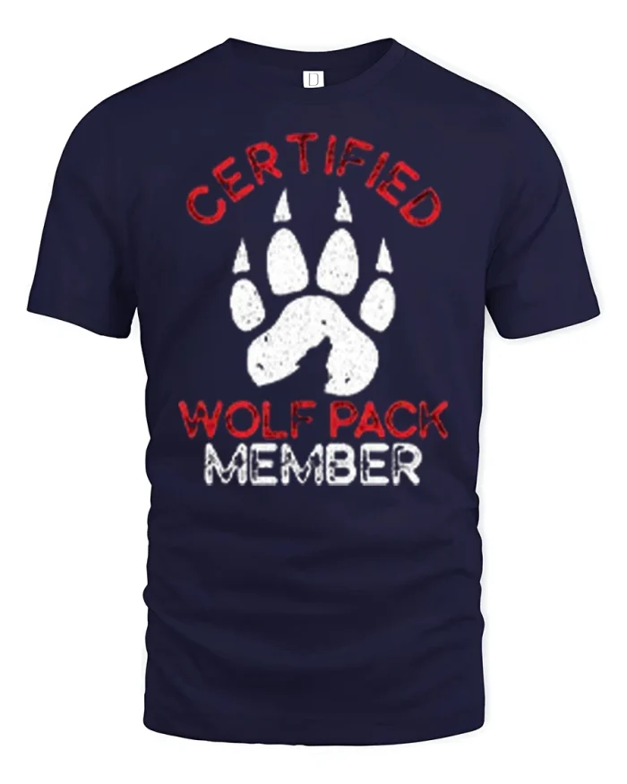 Certified Wolf Pack Member Funny Wolf Paw Graphic T Shirt - navy t-shirt on white background