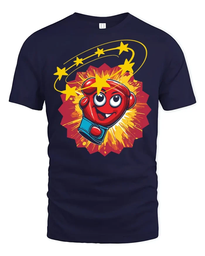 Smiling Cartoon Boxing Glove Funny Sports Graphic T Shirt - navy t-shirt on white background