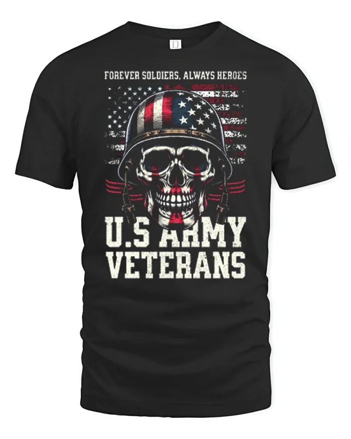Distressed Skull US Army Veterans Graphic Tshirt Hero Apparel - black t-shirt on white background