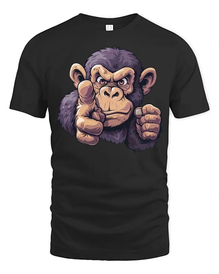 Funny Pointing Chimpanzee Graphic Tshirt Grumpy Monkey Tee - black t-shirt on white background