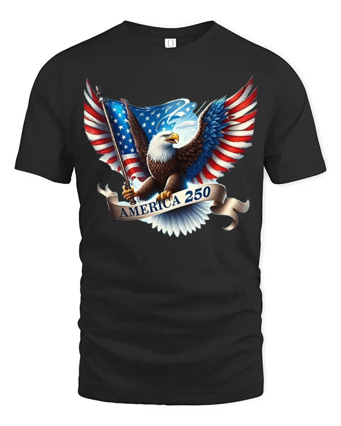 Official America 250 Eagle Flag Graphic Tshirt Patriot Style - black t-shirt on white background