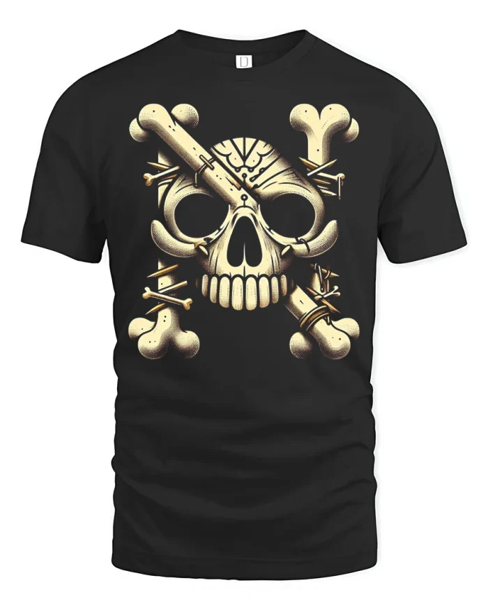 Classic Bone Skull Crossed Graphic Tshirt Edgy Pirate Apparel - black t-shirt on white background