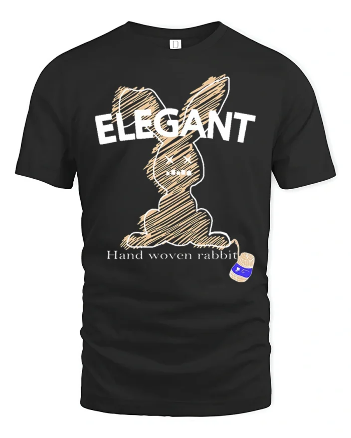 Funny Elegant Hand Woven Rabbit Sketch Graphic Tshirt - black t-shirt on white background