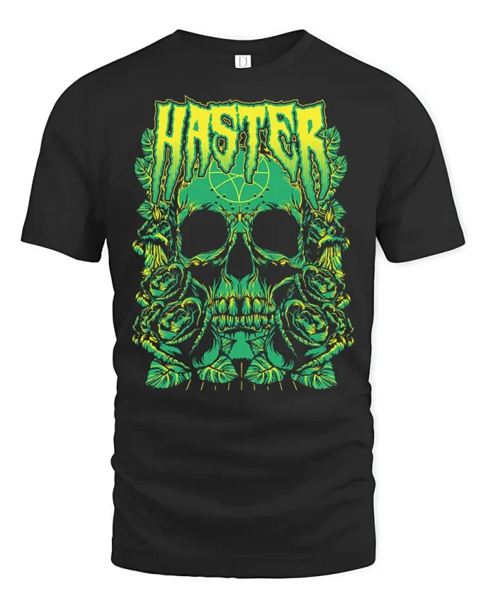 Haster Skull And Roses Gothic Graphic T Shirt Dark Street Style - black t-shirt on white background