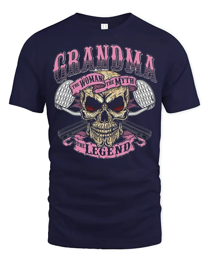 Funny Grandma The Woman The Myth The Legend Skull Golf Tshirt - navy t-shirt on white background