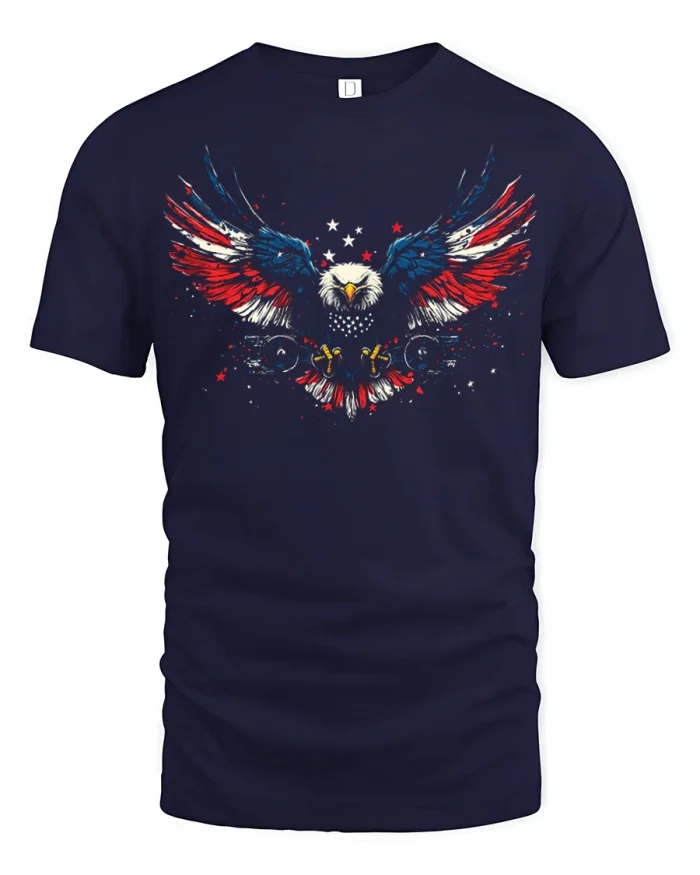 Patriotic American Bald Eagle Flag Graphic Tshirt US Pride - navy t-shirt on white background