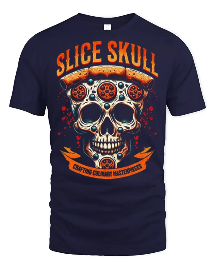 Funny Slice Skull Pizza Graphic Tshirt Culinary Masterpiece - navy t-shirt on white background
