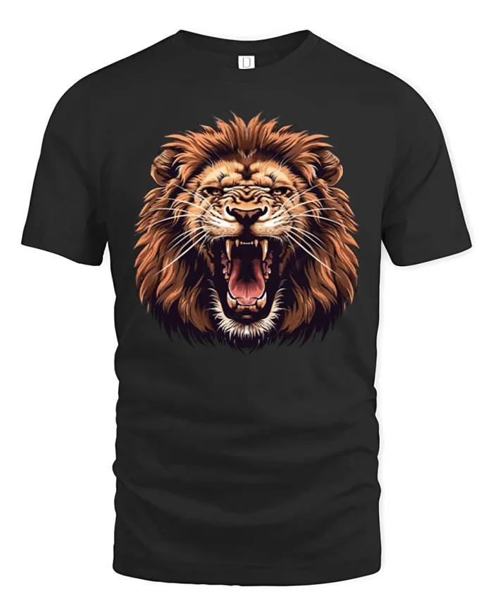 Fierce Roaring Lion Graphic Tshirt Bold Wildlife Animal Art - black t-shirt on white background
