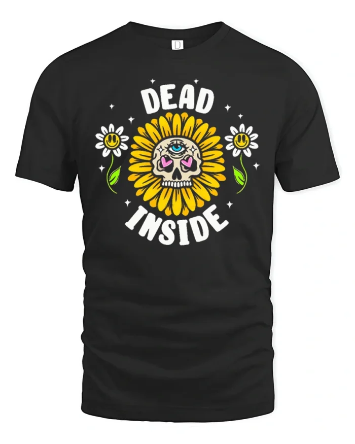 Dead Inside Sunflower Skull Graphic T Shirt Funny Gothic Style - black t-shirt on white background