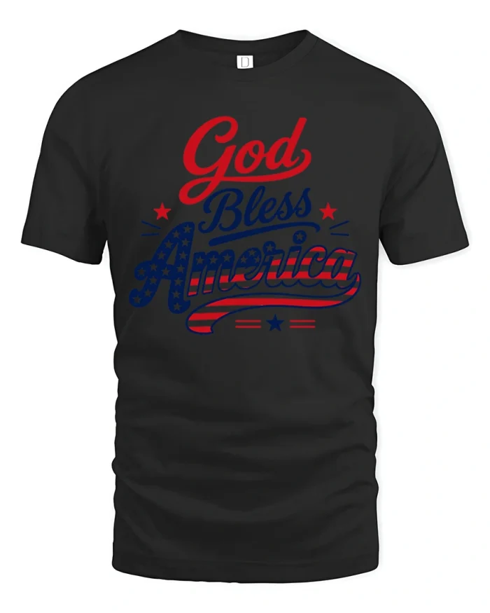 God Bless America Patriotic Graphic T Shirt Faith And Freedom - black t-shirt on white background