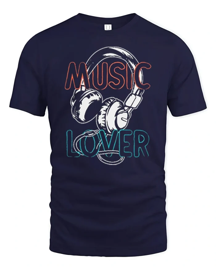Vintage Music Lover Headphones Graphic Tee Retro Audio Fan Shirt - navy t-shirt on white background