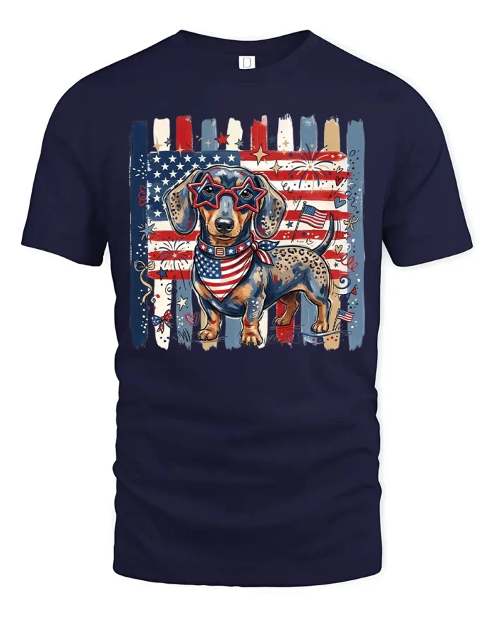 Patriotic Dachshund American Flag Graphic T Shirt Cute Game Day - navy t-shirt on white background