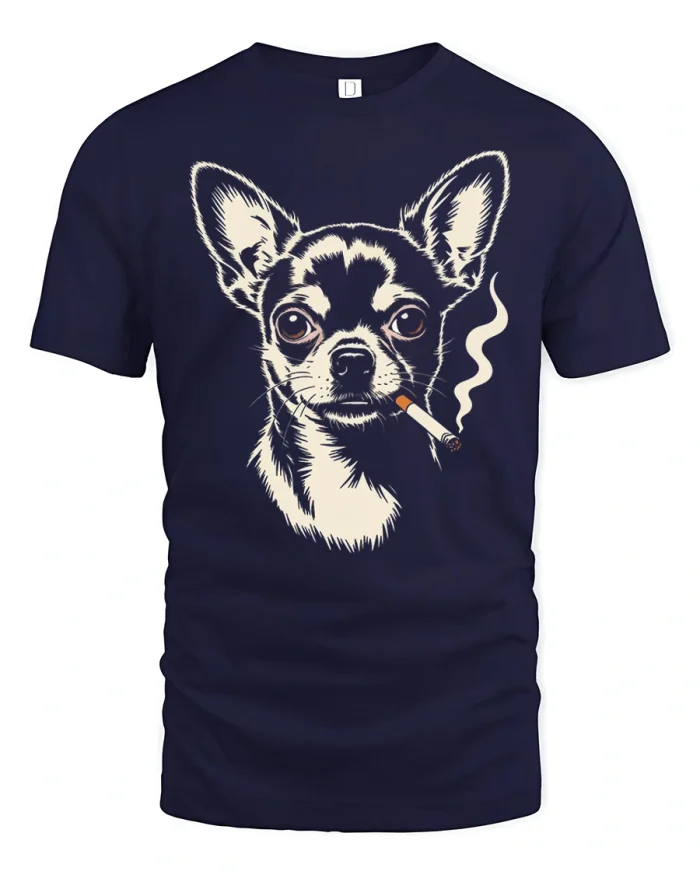 Funny Smoking Chihuahua Graphic T Shirt Vintage Dog Lover Style - navy t-shirt on white background
