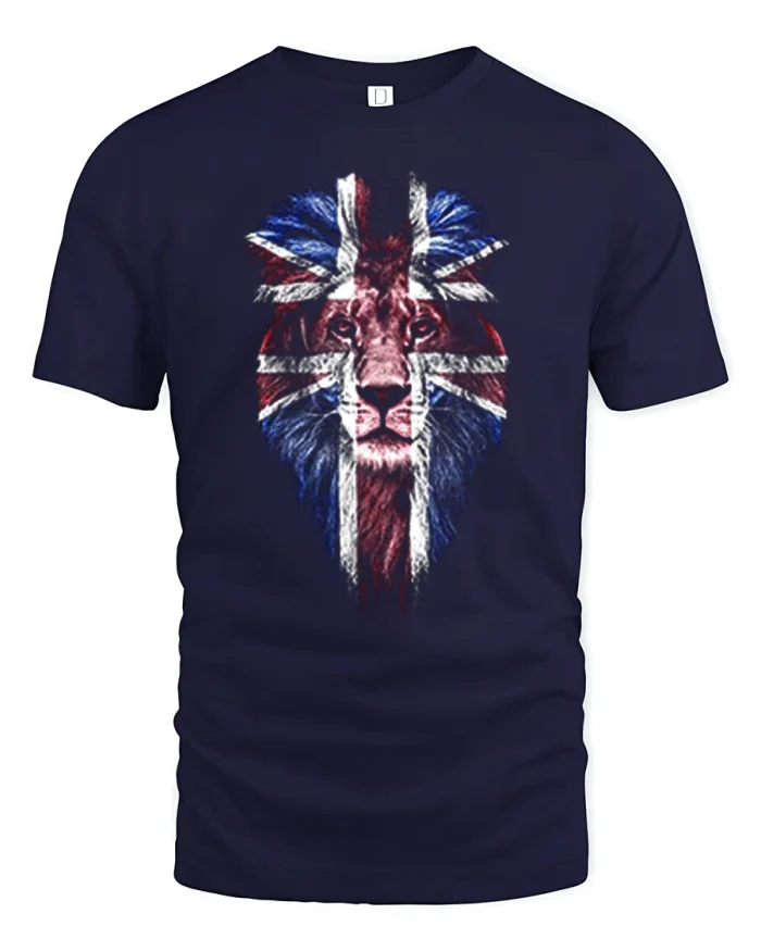 British Lion Union Jack Flag Graphic Tee Proud UK Tshirt - navy t-shirt on white background
