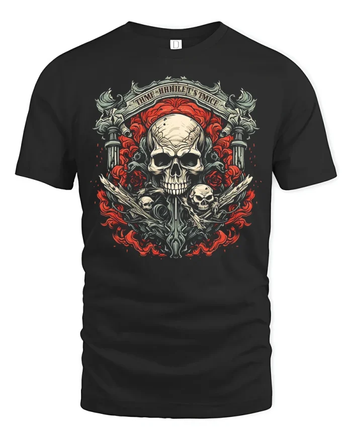 Gothic Skull Rose Graphic T Shirt Vintage Dark Art Gothic Tee - black t-shirt on white background