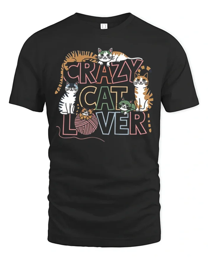 Crazy Cat Lover Cute Colorful Kittens Graphic Tee For Cat Fans - black t-shirt on white background