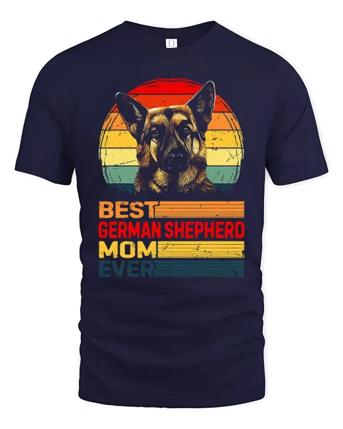 Best German Shepherd Mom Ever Vintage Dog Lover Graphic Tee - navy t-shirt on white background