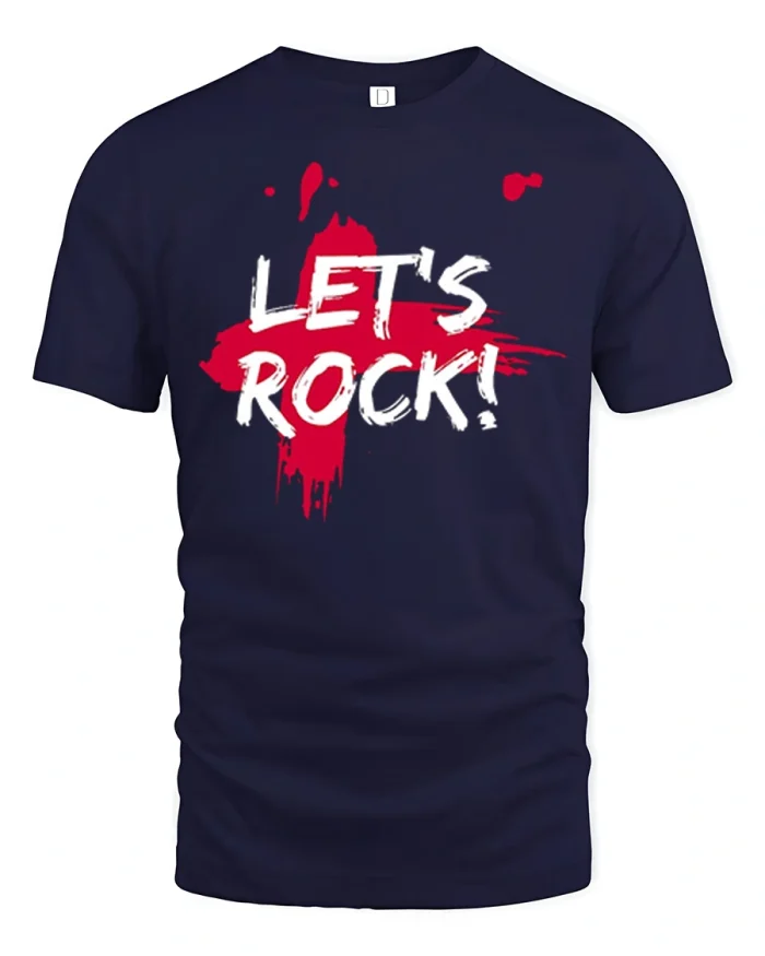 Lets Rock Christian Faith Graphic T Shirt Bold Cross Worship Tee - navy t-shirt on white background