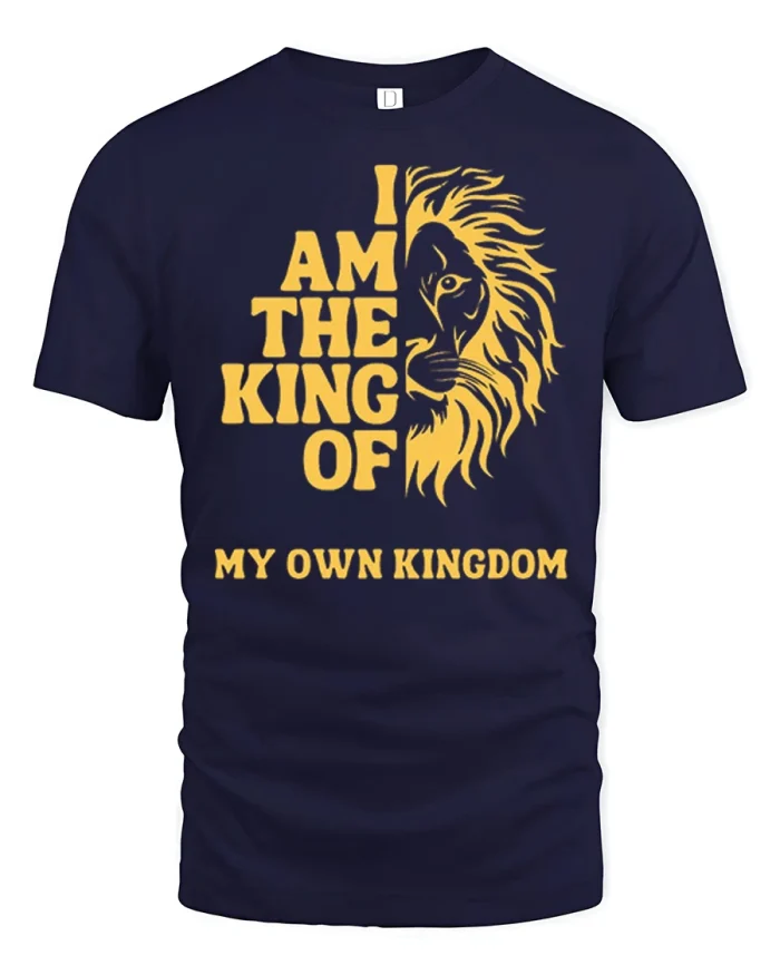 I Am The King Of My Own Kingdom Lion Graphic Tee Shirt - navy t-shirt on white background