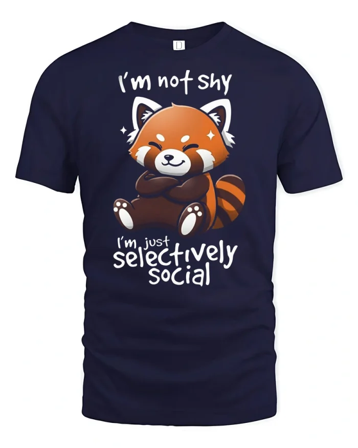 Im Not Shy Im Just Selectively Social Red Panda Graphic Tee - navy t-shirt on white background