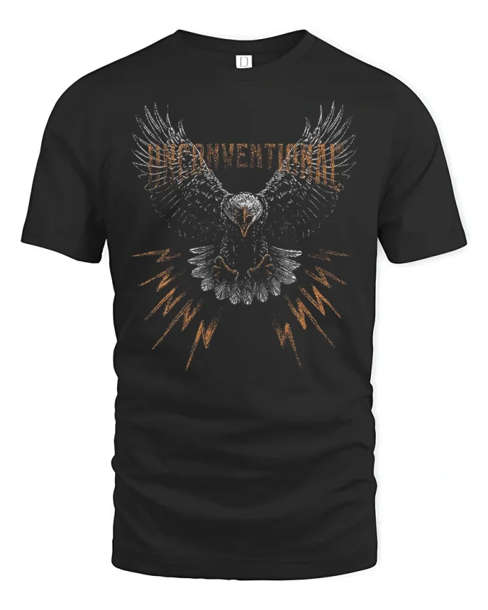 Unconventional Eagle Graphic Tee Soft Cotton Biker T-Shirt - black t-shirt on white background