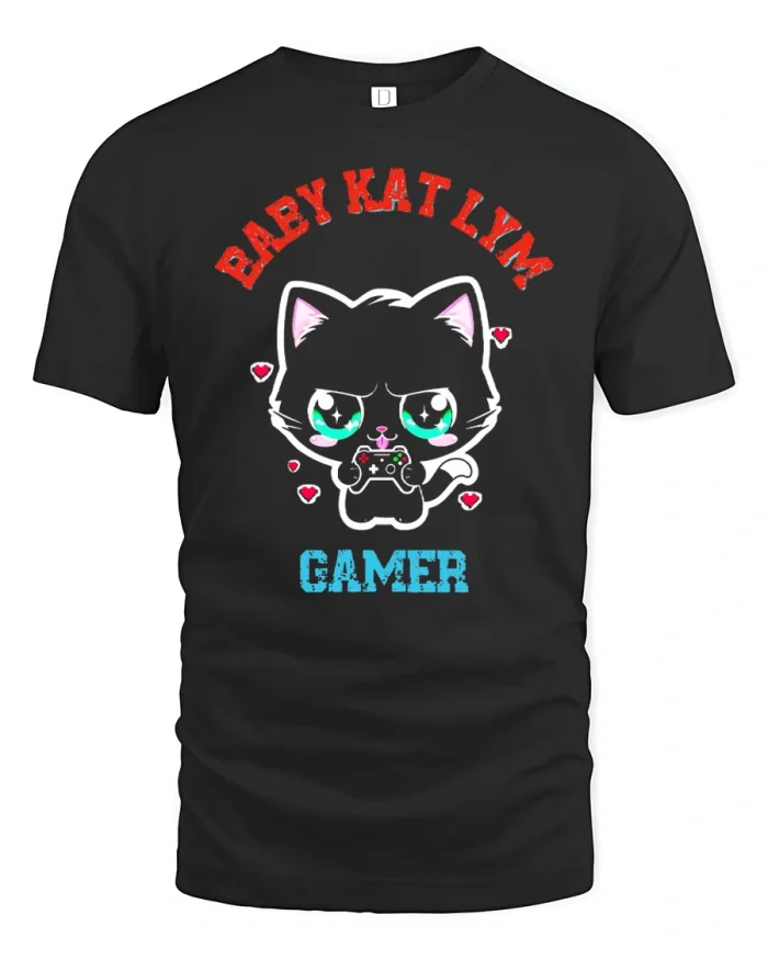 Baby Cat Love Gamer Graphic T Shirt Cute Gaming Kitty Gift - black t-shirt on white background