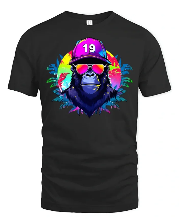 Retro Gorilla With Sunglasses Graphic T Shirt Cool Urban Ape Tee - black t-shirt on white background
