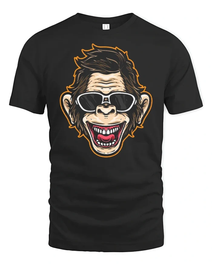 Funny Monkey With Sunglasses Graphic T Shirt Cool Ape Style Tee - black t-shirt on white background